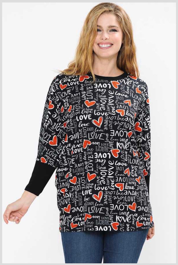 45-GT-C (Sign of Love) Black LOVE Script Tunic PLUS SIZE 1X 2X 3X