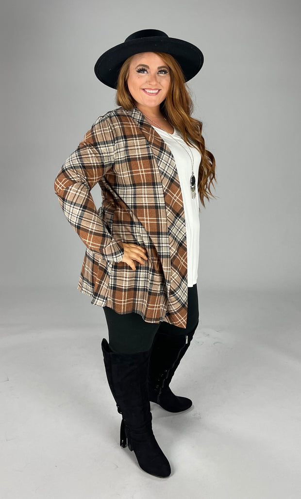 58 OT-P {Lead You Through} Camel Plaid Cardigan PLUS SIZE 1X 2X 3X Shacket