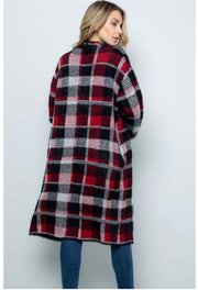 93 OT-D {Feel The Chill} Red/Black Plaid Long Cardigan  PLUS SIZE 1X/2X  2X/3X