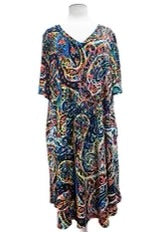 29 or 81 PSS {Easy To Read} Multi-Color Paisley Print V-Neck Dress EXTENDED PLUS SIZE 3X 4X 5X