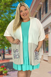 33 OT-E {A Little Wild} SALE!! Cream/H.Grey Stripe Leopard Kimono PLUS SIZE 1X 2X 3X