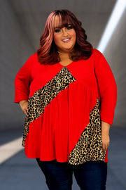 54 CP-Z {Carefree Living} Red/Leopard Print V-Neck Top CURVY BRAND!!! EXTENDED PLUS SIZE 4X 5X 6X