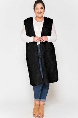 59 OT-E {A Step Out} Black Sherpa SALE!! Long Vest PLUS SIZE 1X 2X 3X