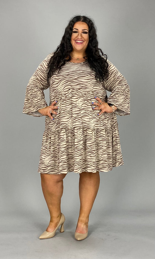 69 PQ-Z {On The Safari} Taupe Zebra Print Tiered Dress PLUS SIZE 1X 2X 3X