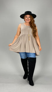 78 SV-I {Never Better} Ash Mocha Sleeveless Babydoll Top PLUS SIZE 1X 2X 3X