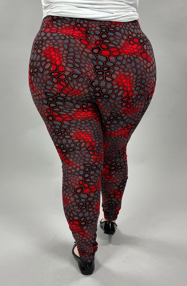 BIN 98   {Keeping The Moment} Red/Gray Print Leggings EXTENDED PLUS SIZE 3X/5X