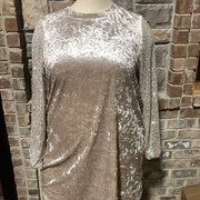 37 SD-A {Crash The Party} Beige Velvet Sequin Sleeve Dress PLUS SIZE XL 2X 3X