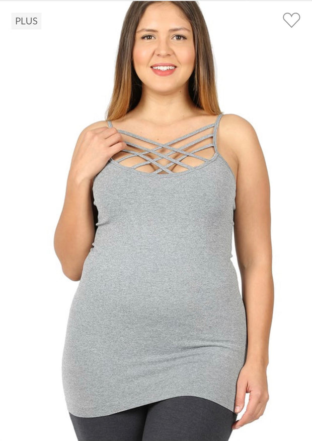 TANK {Uptown Girl} GREY Caged Neck Shaper Tank PLUS SIZE 1X/2X  2X/3X