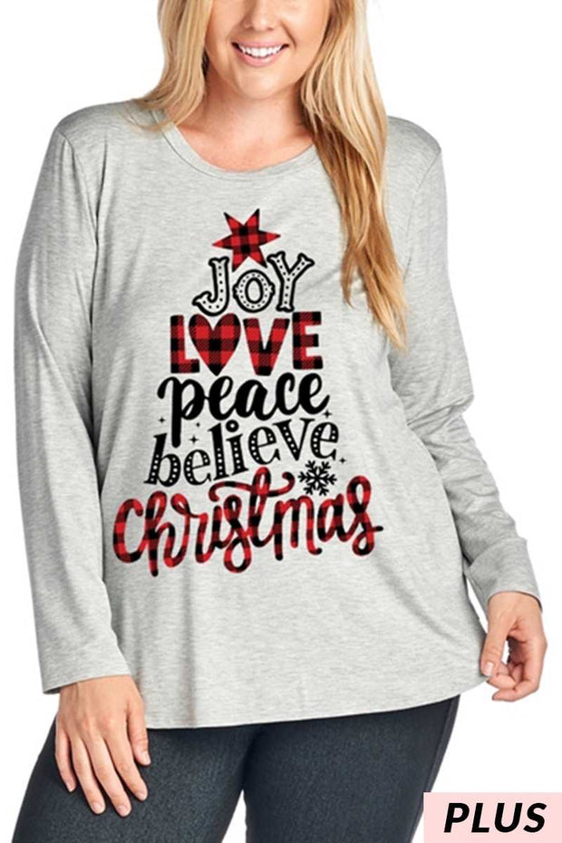 36 GT-C {Joy Christmas} Joy Love Peace Believe"Top PLUS SIZE XL 2X 3X