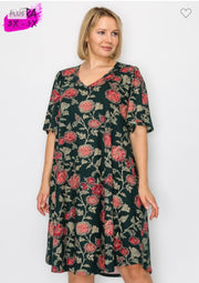 71 PSS-Z {Tasteful Touch} Dark Olive SALE!! Floral Dress EXTENDED PLUS SIZE 3X 4X 5X