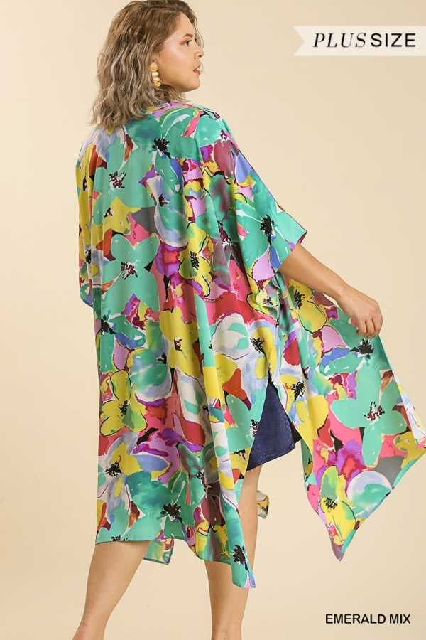 39 OT-C {Happier Than Ever} Umgee Multi-Color Kimono PLUS SIZE XL/1X  1X/2X