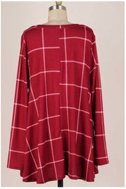 24 PLS-K {Set For Life}  Maroon Plaid Top PLUS SIZE XL 2X 3X