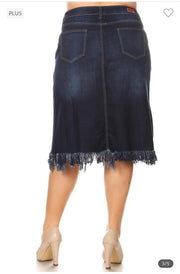 BIN 99 {No Opinion Needed} Dark Indigo Denim Fringed Skirt PLUS SIZE 1X 2X 3X