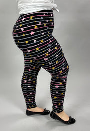 LEG-8 {Starry Skies} Stars & Stripes Black Printed Leggings EXTENDED PLUS SIZE