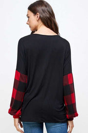 15 CP-H {Glitter Queen}  Black Red Plaid Gold Pocket Top PLUS SIZE XL 2X 3X