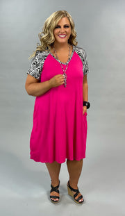 65 CP-M {Zebra Run} SALE! Fuchsia Dress w Zebra Sleeves PLUS SIZE 1X 2X 3X