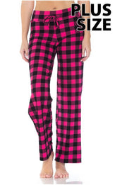 BIN 99 (Be There Soon) Fuchsia Checkered Elastic Drawstring Pants Plus Size