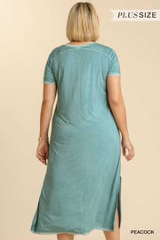 LD-E {Sweet Charm} UMGEE Dusty Teal Mineral Washed Dress PLUS SIZE XL 1X 2X