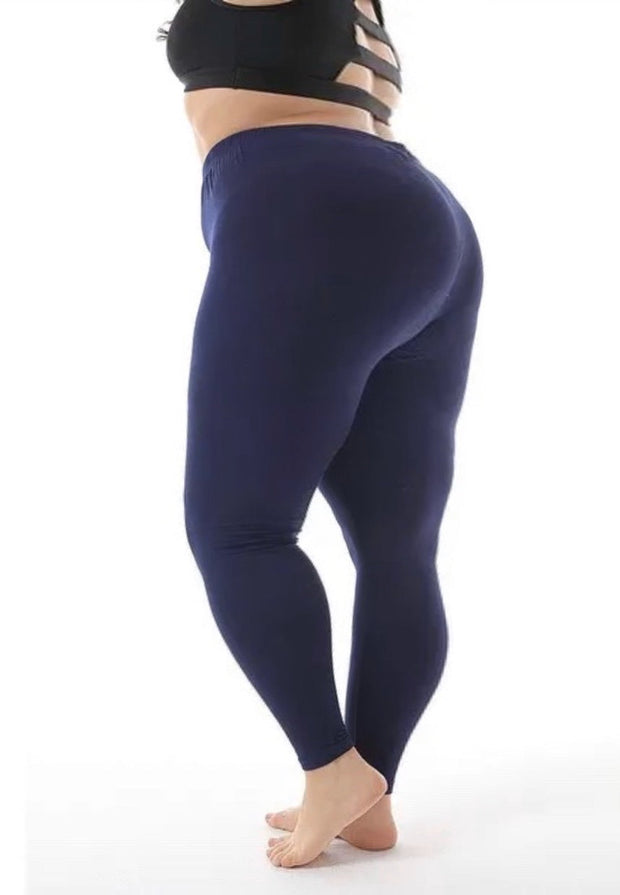 LEG-56 {High Ranx) Navy Butter Soft Full Length Leggings Plus Size