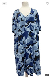 53 PSS-G {Dress Blues} Blue Camo V-Neck Dress EXTENDED PLUS SIZE 3X 4X 5X