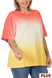 97 PSS-K {The Only Way} Coral/Yellow Dip Dye Top PLUS SIZE 1X 2X 3X