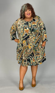 92 PQ-Z {The More You Know} Green/Gold Paisley Print Dress EXTENDED PLUS SIZE 3X 4X 5X