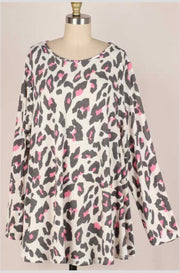 59 OR 26 PLS-A {Fond Of You} Beige/Pink Animal Print Top EXTENDED PLUS SIZE 3X 4X 5X