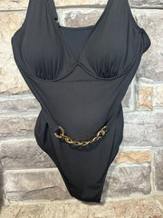 SWIM-F {Island Hopping} Black Belted One Piece Swimsuit EXTENDED PLUS SIZE 4X