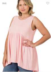 75 SV-D {Never Better} Dusty Pink Sleeveless Babydoll Top PLUS SIZE 1X 2X 3X