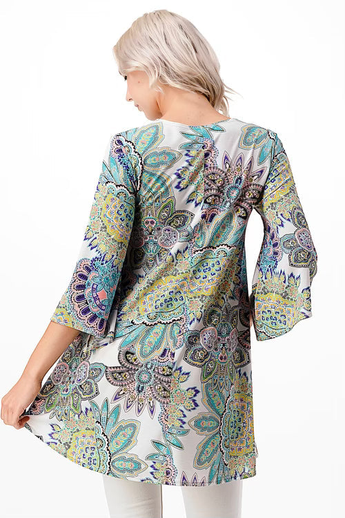 18 PQ-A {Sunday Stroll} Multi-Color Printed High-Low Tunic PLUS SIZE 1X 2X 3X