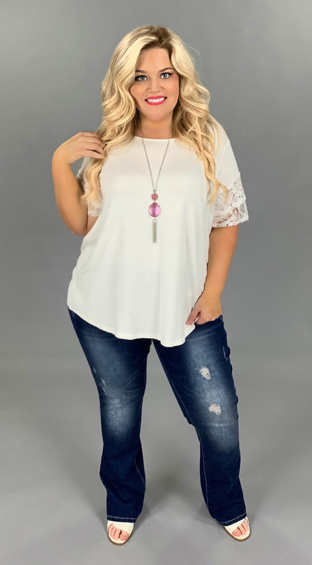 SD-M (Always Pretty) SALE!! Ivory Tunic With Double Ruffle Lace Sleeves PLUS SIZE 1X 2X 3X