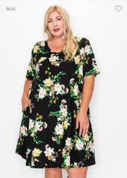 97 PSS-K {Beautiful Soul} Black Floral ***SALE***Print V-Neck Dress EXTENDED PLUS SIZE 3X 4X 5X