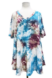 64 PSS-Z {Drifting Away} Turquoise Tie Dye Waffle Knit Top PLUS SIZE XL 2X 3X