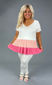 64 CP-H {Call Me Babe} Pink SALE!! Tiered V-Neck Top PLUS SIZE 1X 2X 3X