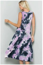 LD-B {Calming Vibes} Navy/Lavender Tie Dye Sleeveless Dress PLUS SIZE 1X 2X 3X SALE!!