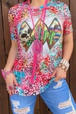 24 GT-B {Cactus Cutie} Multi-Color Cactus Graphic Tee PLUS SIZE 3X