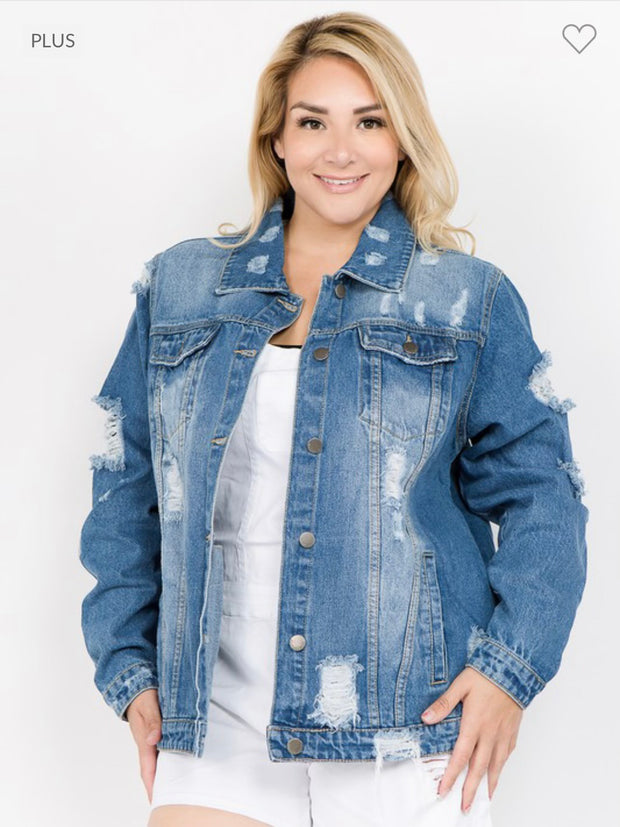 52 OT-A  {Global Fashion} Denim Jacket with Graphic Detail PLUS SIZE 1X 2X 3X