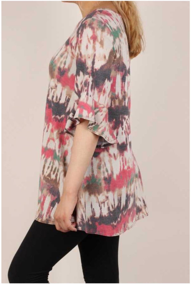 49 PSS-J {Have Mercy}***SALE*** Beige Red Grey Abstract Print Tunic PLUS SIZE XL 2X 3X