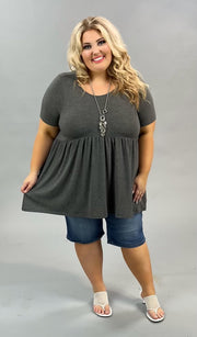 66 SSS-J {Baby Loves} CHARCOAL Babydoll Tunic PLUS SIZE 1X 2X 3X SALE!!