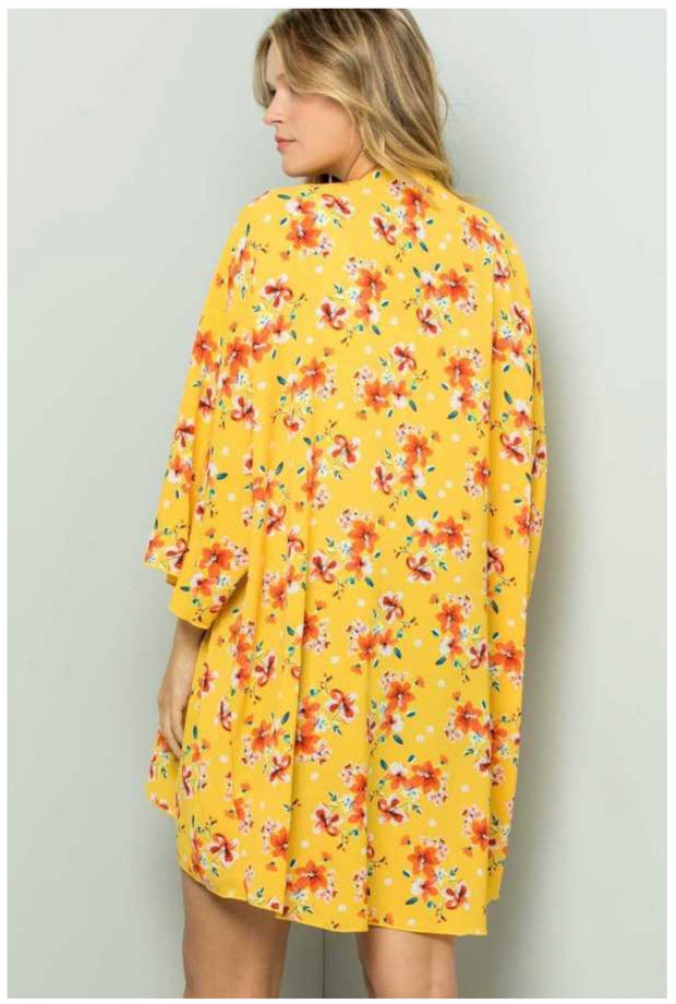 65 OT-F {Flowers In Sunshine} Yellow Floral Printed Cardigan PLUS SIZE