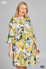 62 PSS-U {Truly Darling} Yellow Floral Open Back Dress PLUS SIZE 1X 2X 3X