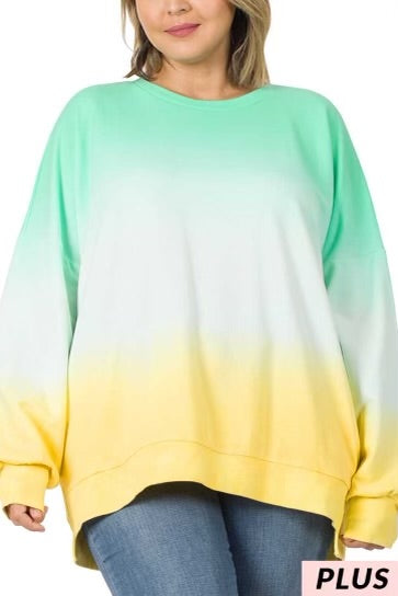 19 PLS-B {Making Changes} Mint/Yellow Ombre Top PLUS SIZE XL 2X 3X