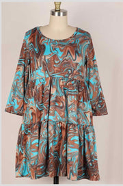 59 OR 35 PQ-B {My Teal Swirl} Brown/Teal Tiered Dress PLUS SIZE 1X 2X 3X