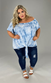 74 PSS-A {Light And Airy} Blue Ivory Top Tied Hem PLUS SIZES 1X 2X 3X