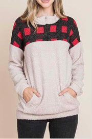 78 CP-C {Give You Joy} Red Plaid/Mocha Pullover W/Pockets PLUS SIZE 1X 2X 3X