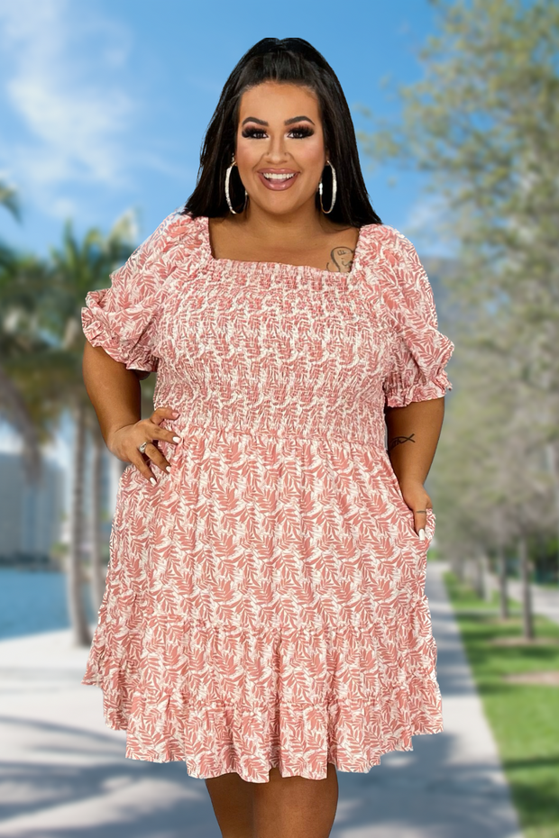 77 PSS-A {Take A Second Look} Dusty Pink Smocked Dress PLUS SIZE 1X 2X 3X