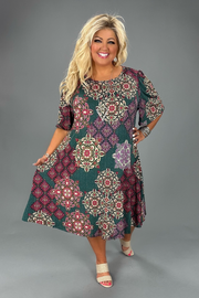 48 PSS-R {Blissful Beats} Teal Print Dress w/Pockets EXTENDED PLUS SIZE 3X 4X 5X