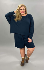 21 SET-B {The Good Life} Navy Long Sleeve Short Set PLUS SIZE 1X 2X 3X