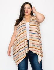 95 OT-R {Day Trips} Beige Striped Vest PLUS SIZE 1X 2X 3X