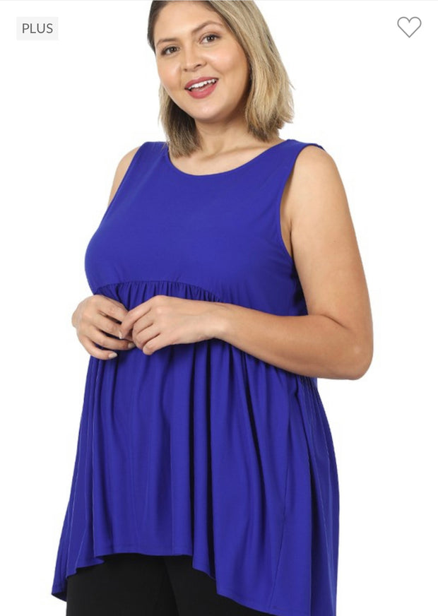 75 SV-D {Never Better} Bright Blue Sleeveless Babydoll Top PLUS SIZE 1X 2X 3X